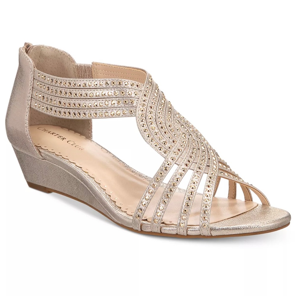 Gold Charter Club Ginifur Wedge Sandals/Wedge Heels